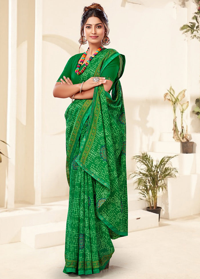 Green Georgette Saree With Blouse Piece