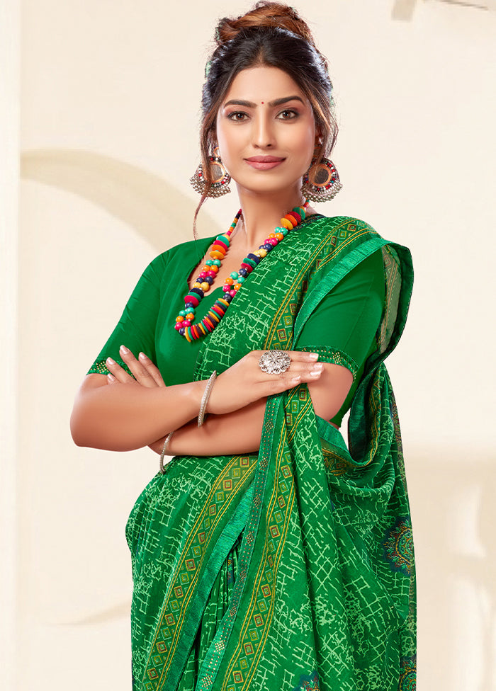 Green Georgette Saree With Blouse Piece