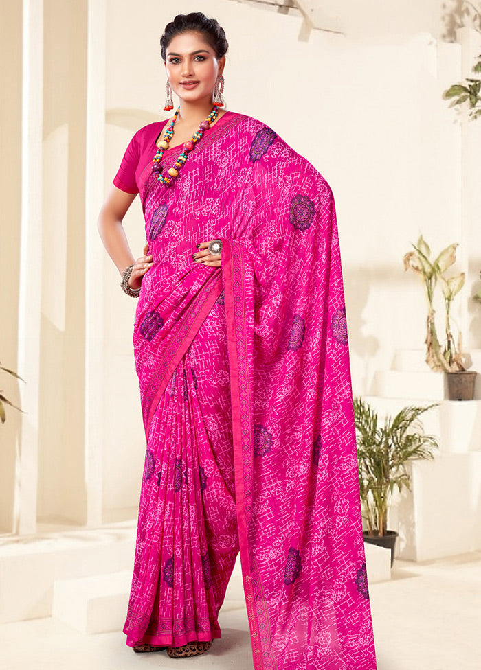 Pink Georgette Saree With Blouse Piece