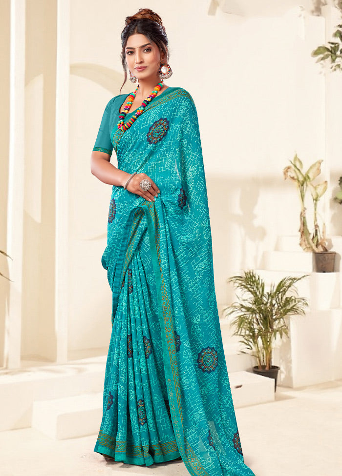 Teal Georgette Saree With Blouse Piece