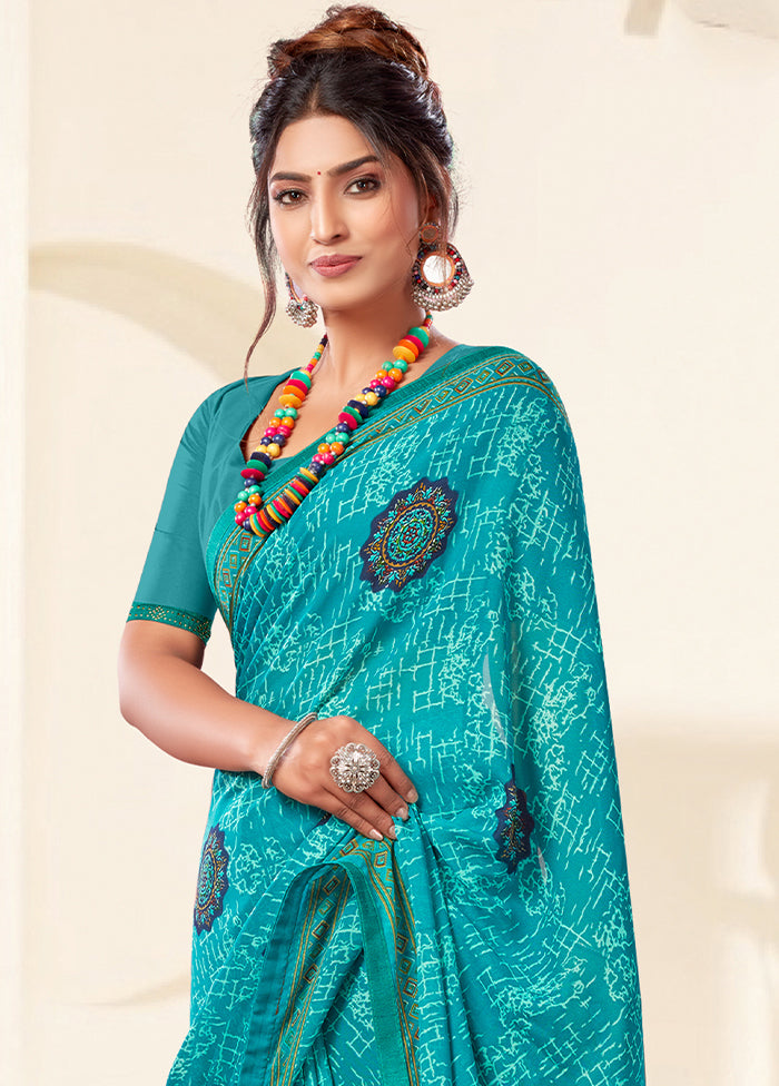 Teal Georgette Saree With Blouse Piece