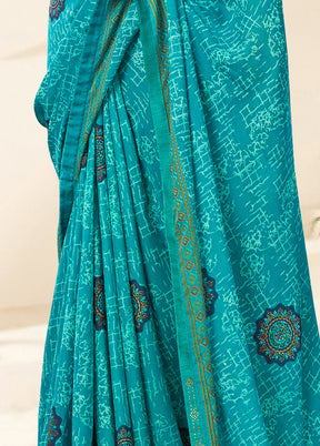 Teal Georgette Saree With Blouse Piece