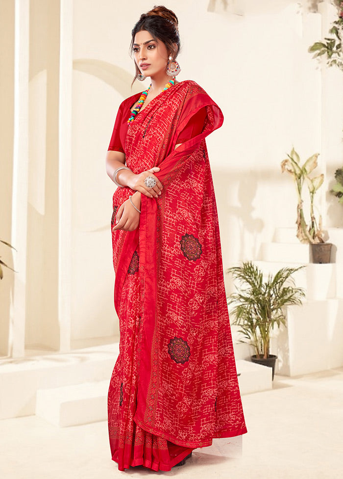 Red Georgette Saree With Blouse Piece