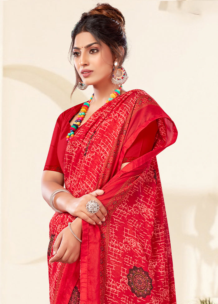 Red Georgette Saree With Blouse Piece