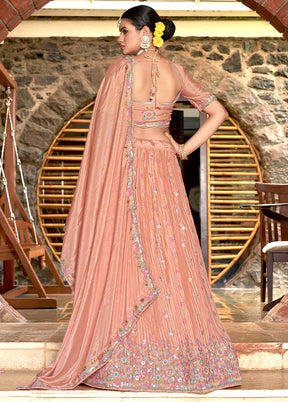 3 Pc Peach Silk Semi Stitched Lehenga Set