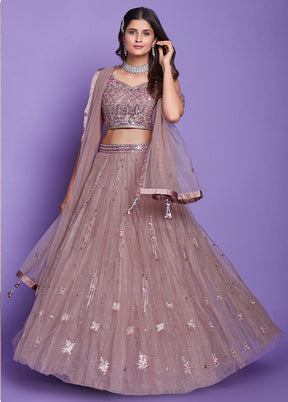 3 Pc Mauve Silk Semi Stitched Lehenga Set