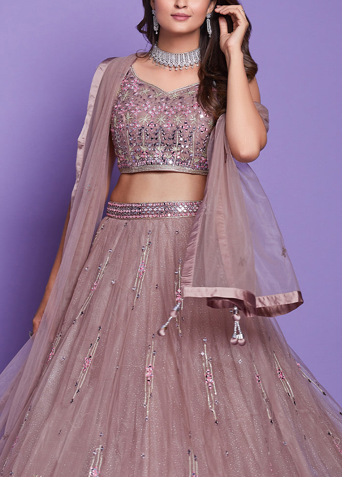 3 Pc Mauve Silk Semi Stitched Lehenga Set