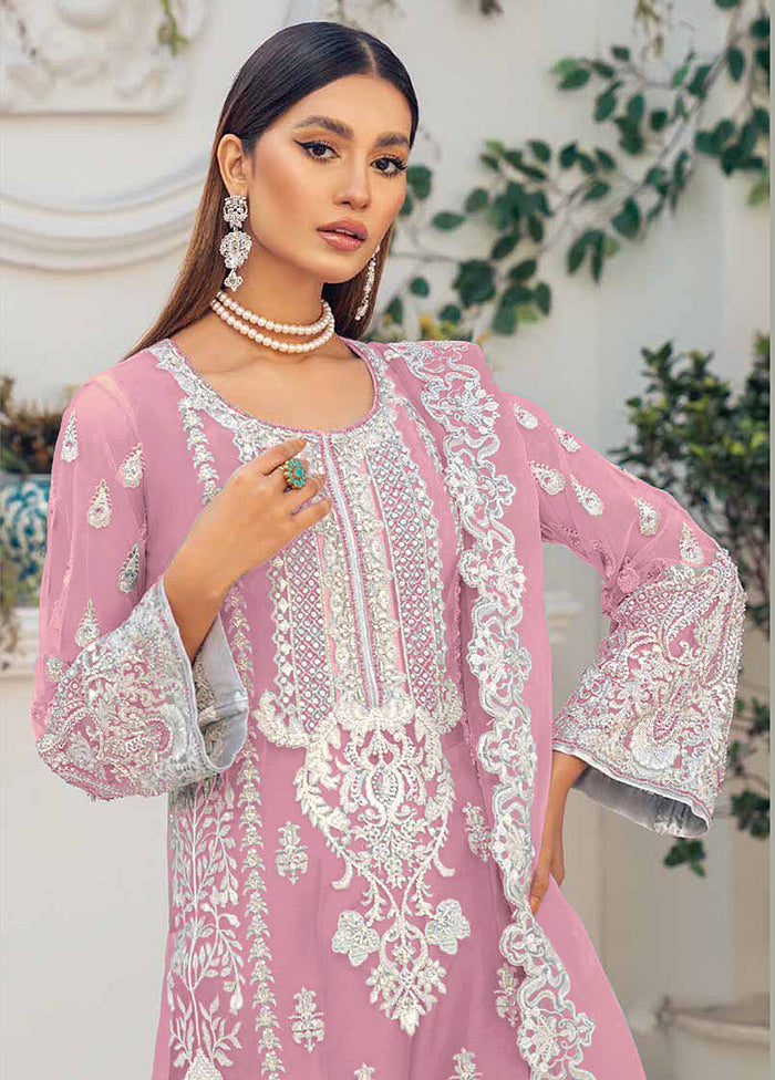 3 Pc Pink Unstitched Net Suit Set