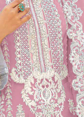 3 Pc Pink Unstitched Net Suit Set