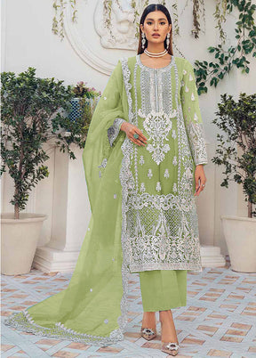 3 Pc Green Unstitched Net Suit Set