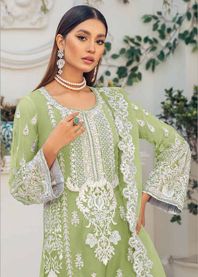 3 Pc Green Unstitched Net Suit Set