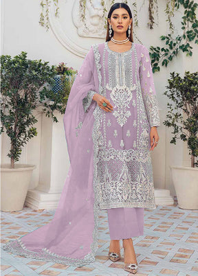 3 Pc Purple Unstitched Net Suit Set