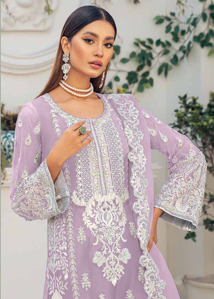 3 Pc Purple Unstitched Net Suit Set