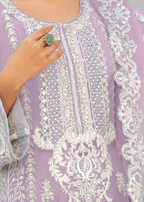 3 Pc Purple Unstitched Net Suit Set