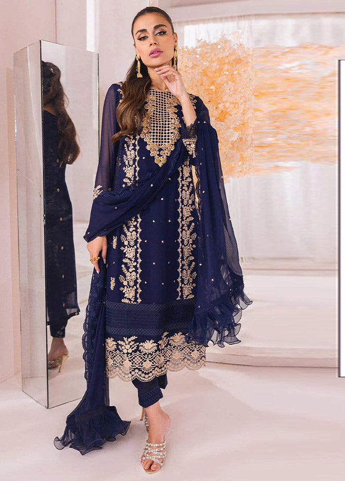 3 Pc Blue Unstitched Georgette Suit Set