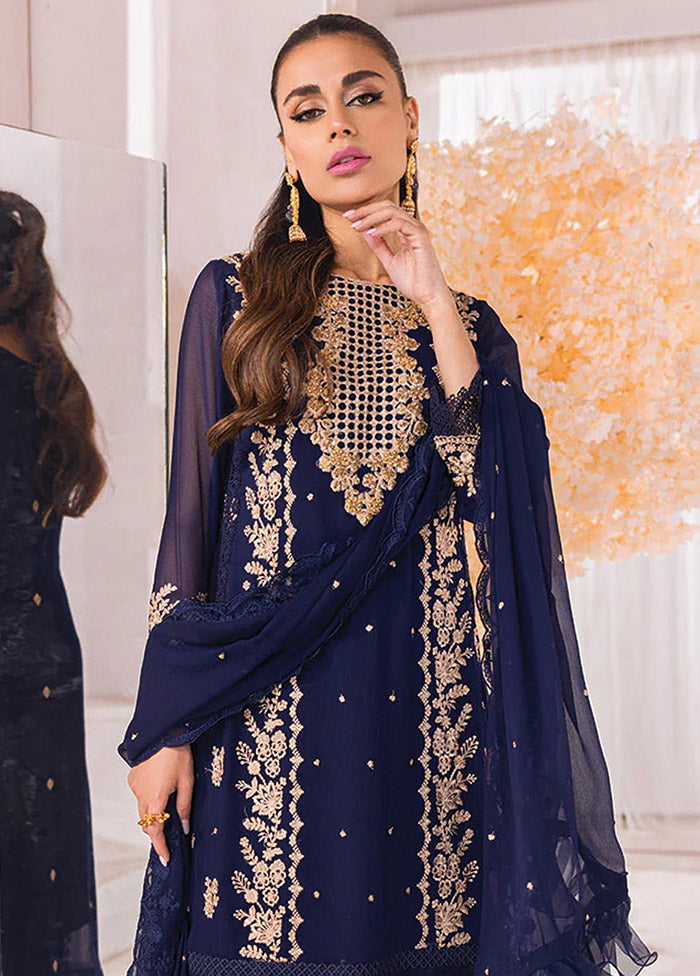 3 Pc Blue Unstitched Georgette Suit Set