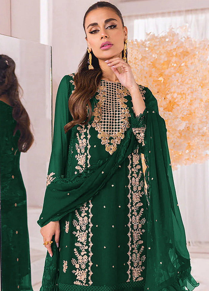 3 Pc Green Unstitched Georgette Suit Set