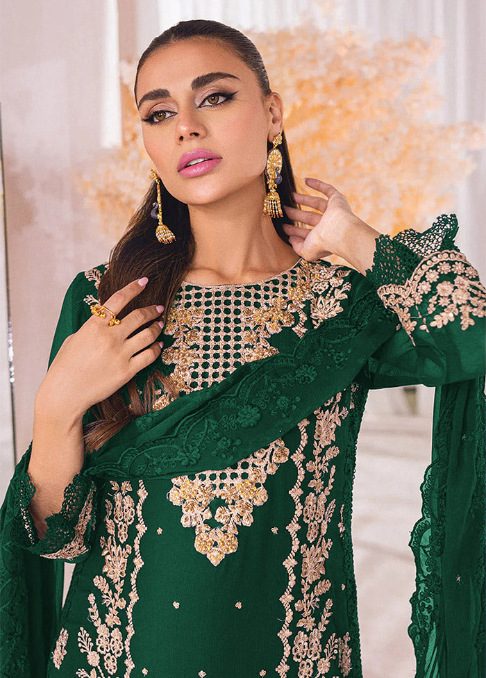 3 Pc Green Unstitched Georgette Suit Set