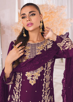 3 Pc Purple Unstitched Georgette Suit Set