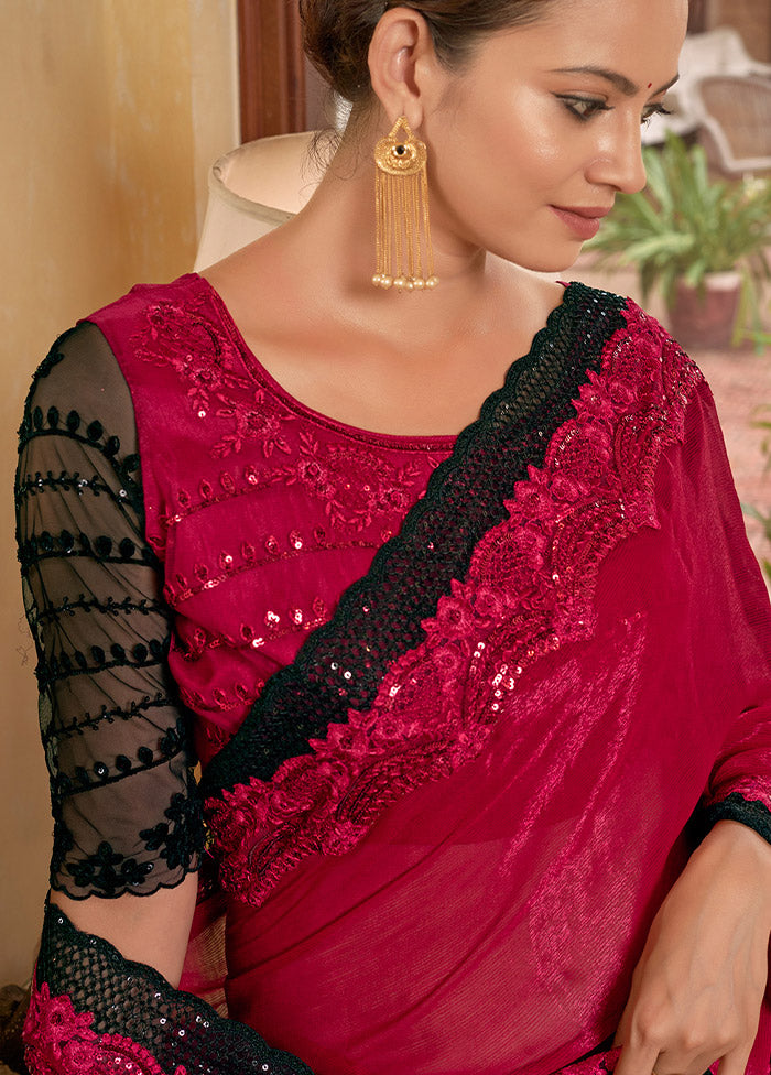 Maroon Chiffon Silk Saree With Blouse Piece