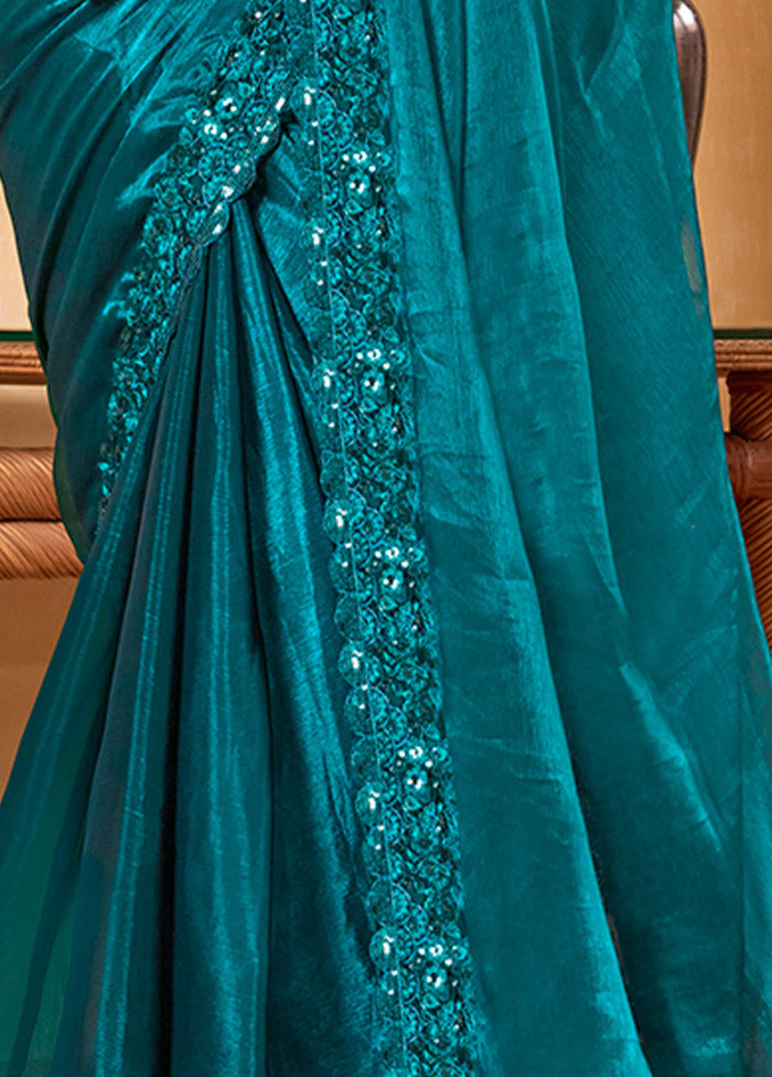 Teal Chiffon Silk Saree With Blouse Piece