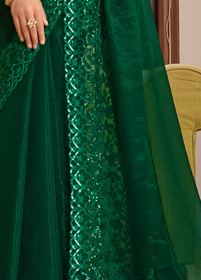 Green Chiffon Silk Saree With Blouse Piece