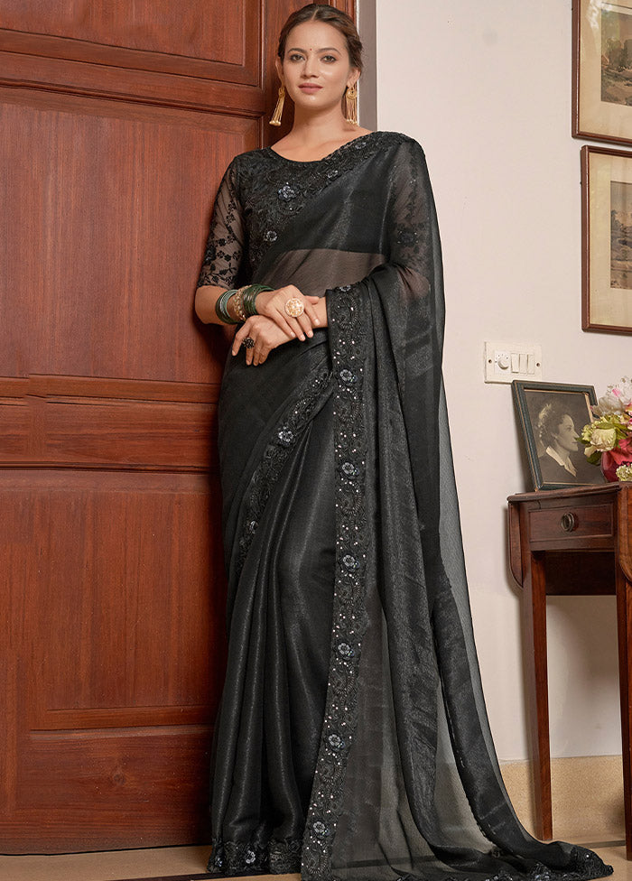 Black Chiffon Silk Saree With Blouse Piece