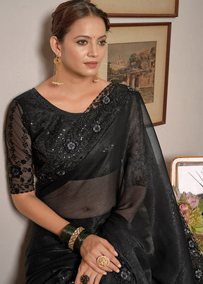 Black Chiffon Silk Saree With Blouse Piece