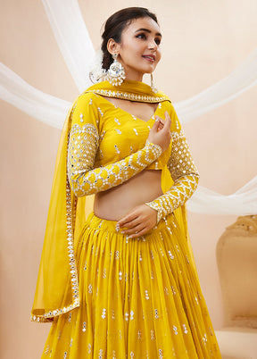 3 Pc Yellow Georgette Semi Stitched Lehenga Set