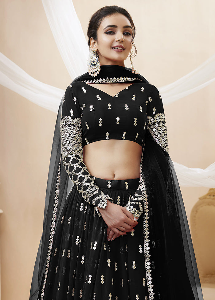 3 Pc Black Georgette Semi Stitched Lehenga Set