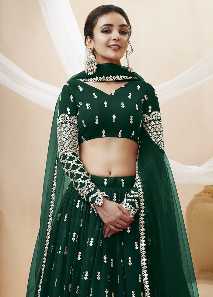 3 Pc Green Georgette Semi Stitched Lehenga Set