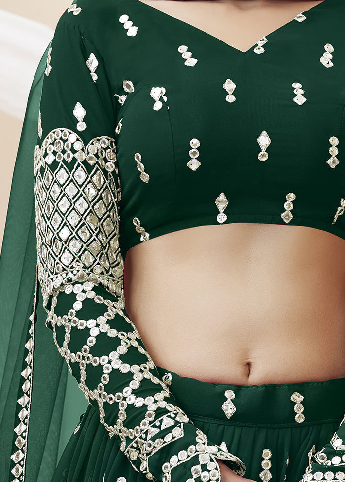 3 Pc Green Georgette Semi Stitched Lehenga Set