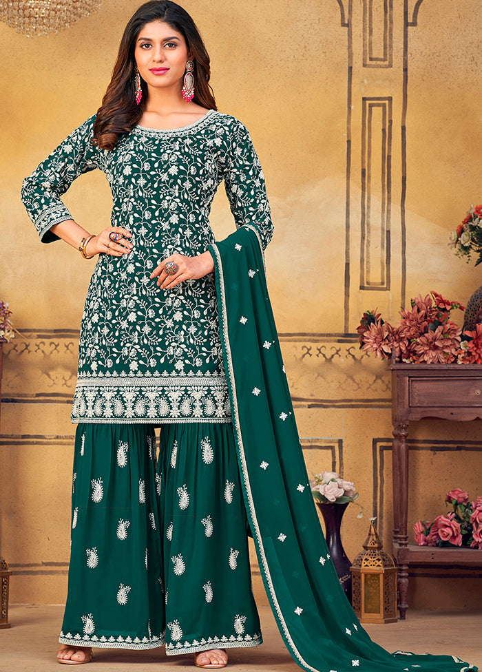 3 Pc Green Unstitched Georgette Suit Set