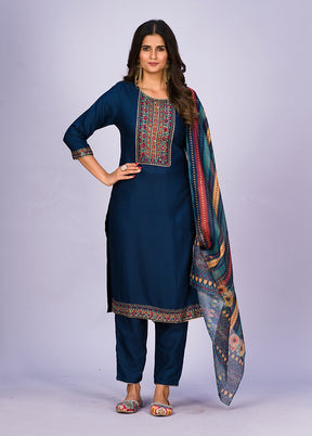 3 Pc Blue Readymade Viscose Suit Set