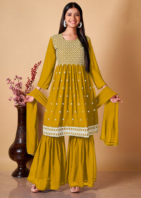 3 Pc Yellow Readymade Georgette Sharara Suit Set