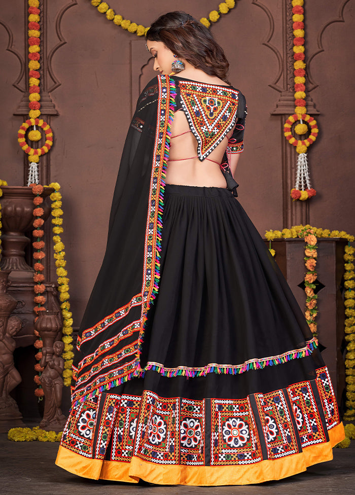 3 Pc Black Rayon Semi Stitched Lehenga Set