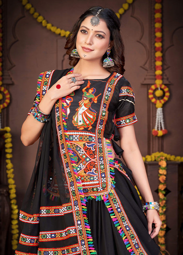 3 Pc Black Rayon Semi Stitched Lehenga Set