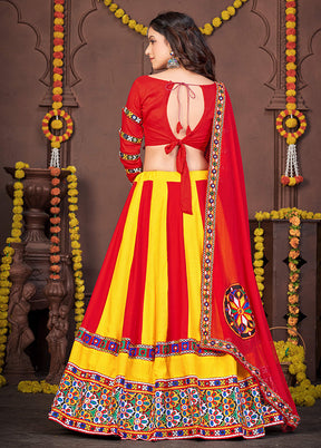 3 Pc Yellow Rayon Semi Stitched Lehenga Set