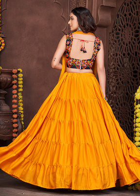 3 Pc Mustard Silk Semi Stitched Lehenga Set