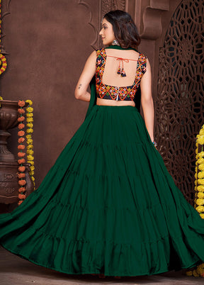 3 Pc Green Silk Semi Stitched Lehenga Set