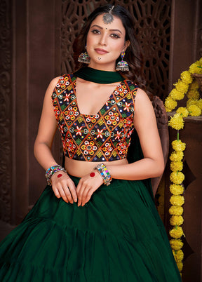 3 Pc Green Silk Semi Stitched Lehenga Set