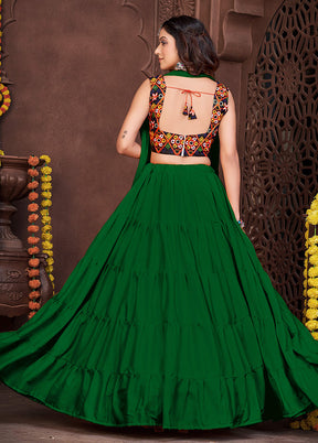 3 Pc Green Silk Semi Stitched Lehenga Set