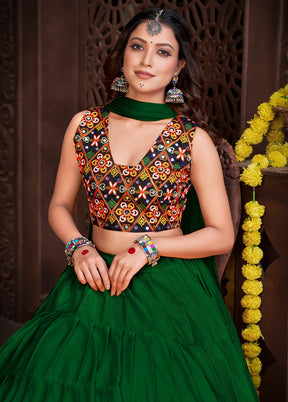 3 Pc Green Silk Semi Stitched Lehenga Set