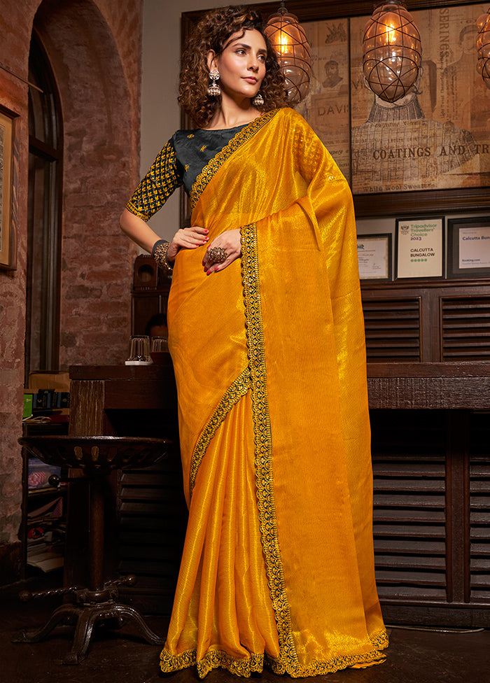 Yellow Tissue Silk Saree With Blouse Piece