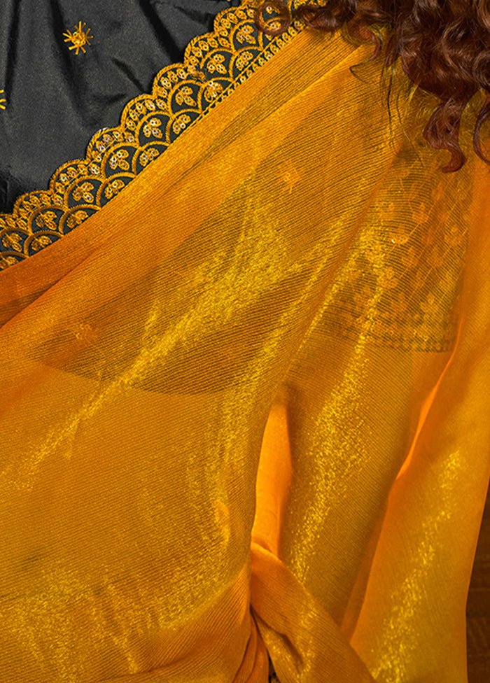 Yellow Tissue Silk Saree With Blouse Piece