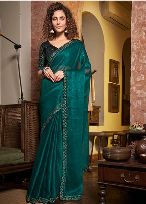 Rama Tissue Silk Saree With Blouse Piece