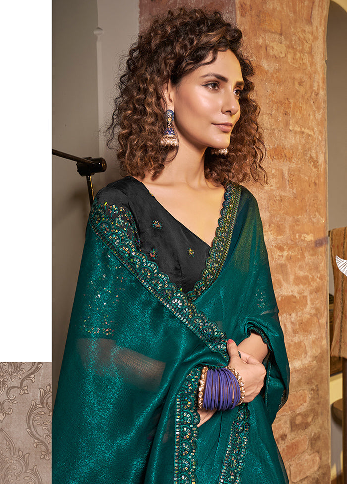 Rama Tissue Silk Saree With Blouse Piece
