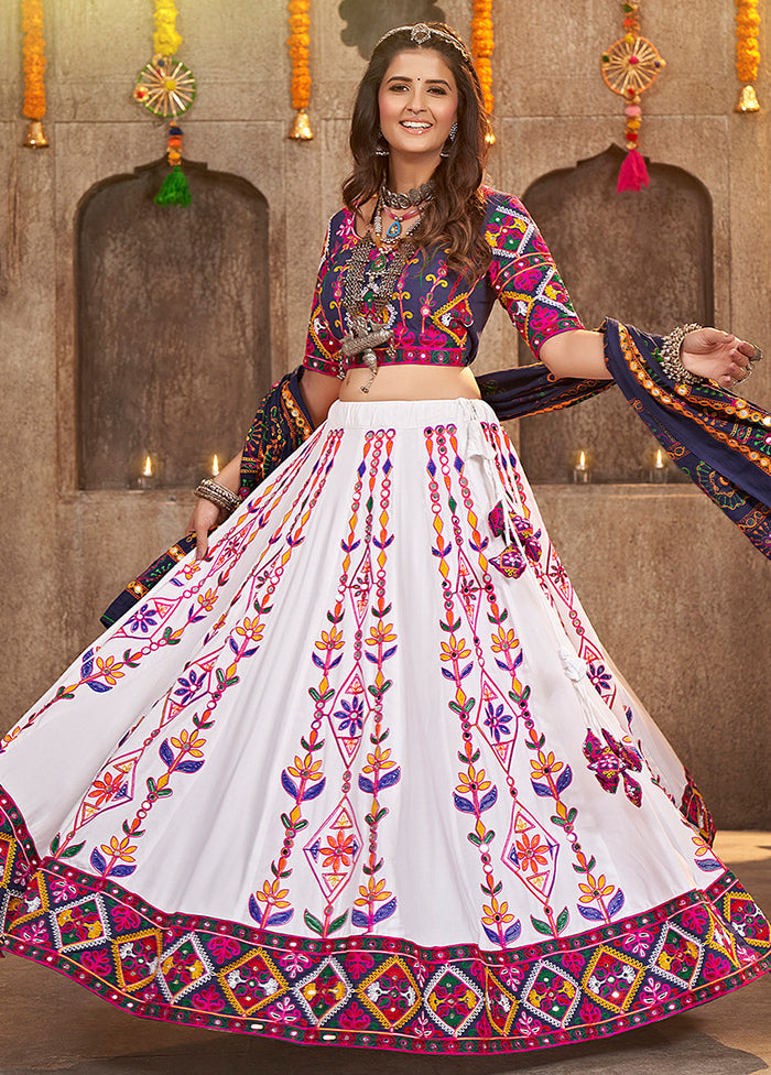 3 Pc White Viscose Semi Stitched Lehenga Set