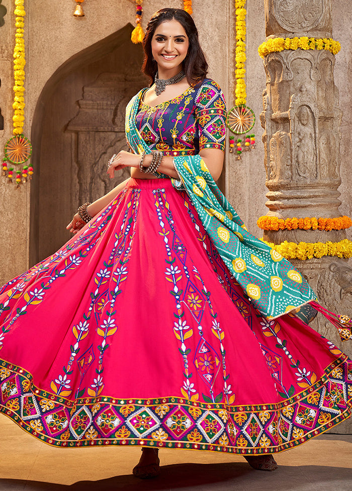 3 Pc Pink Viscose Semi Stitched Lehenga Set