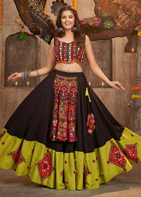 3 Pc Black Viscose Semi Stitched Lehenga Set